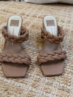 Dolce Vita Braided Strap Heeled Sandals Nude Tan Size 6.5 Block Heel